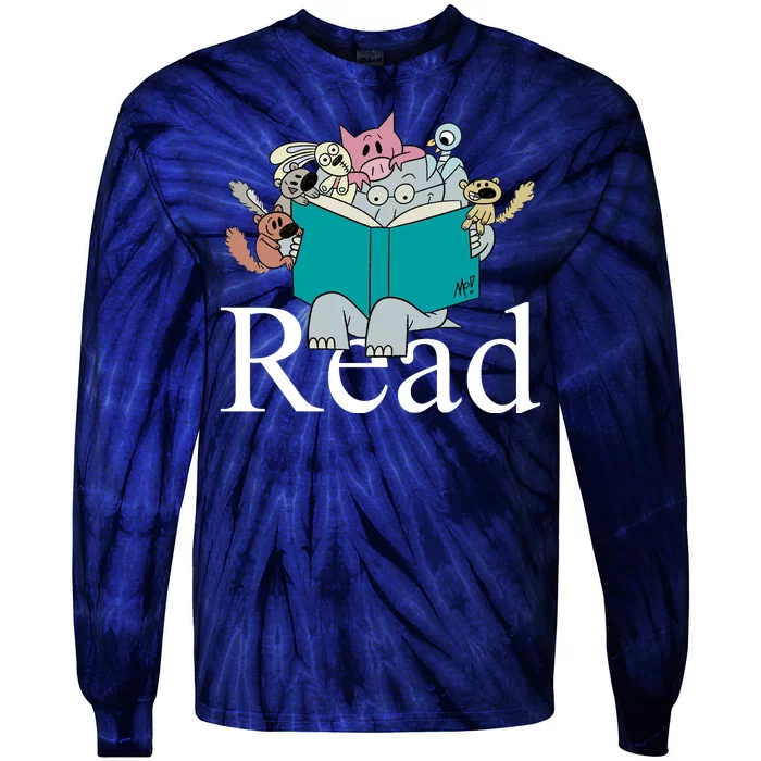 Read Cute Elephant Book Lover Gift Tie-Dye Long Sleeve Shirt