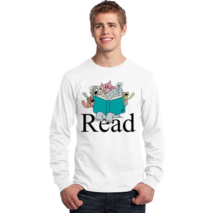 Read Cute Elephant Book Lover Gift Long Sleeve Shirt