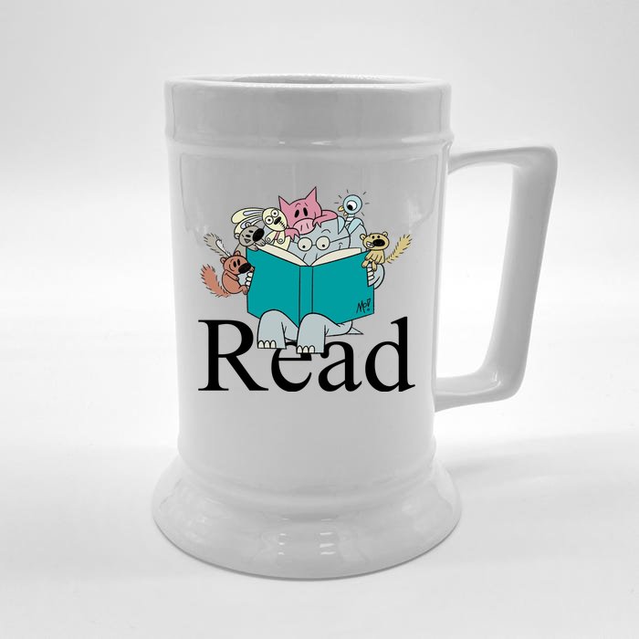 Read Cute Elephant Book Lover Gift Front & Back Beer Stein