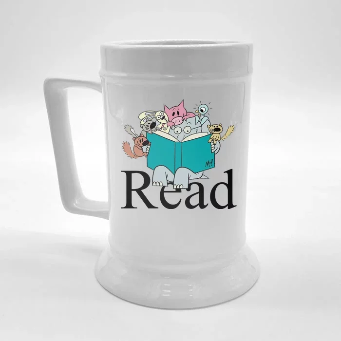 Read Cute Elephant Book Lover Gift Front & Back Beer Stein