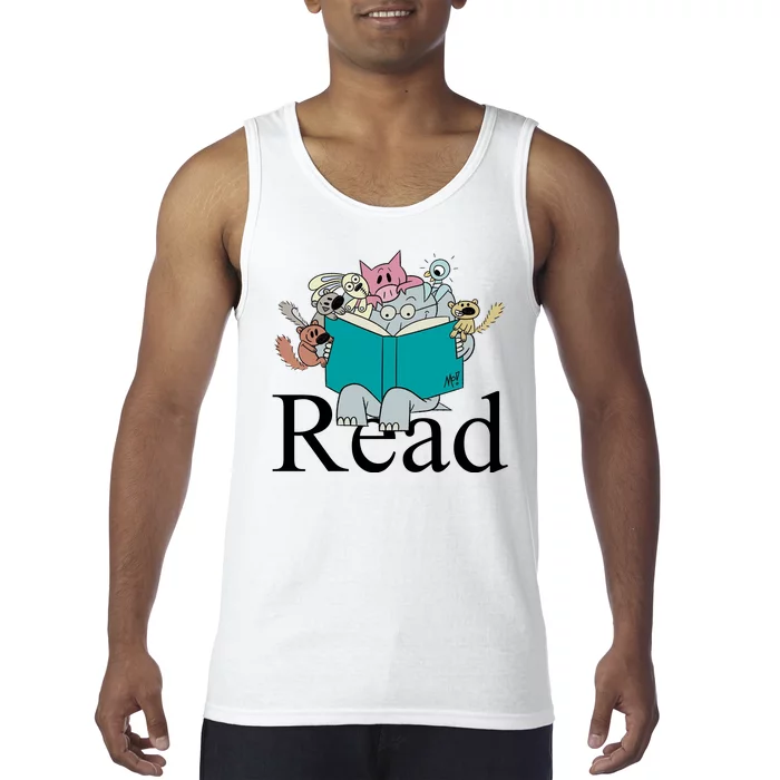 Read Cute Elephant Book Lover Gift Tank Top