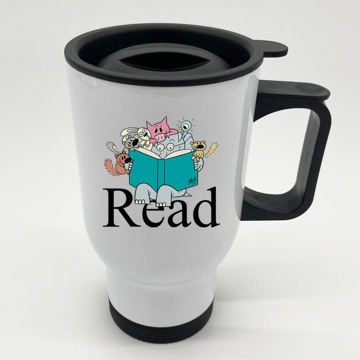 Read Cute Elephant Book Lover Gift Front & Back Stainless Steel Travel Mug