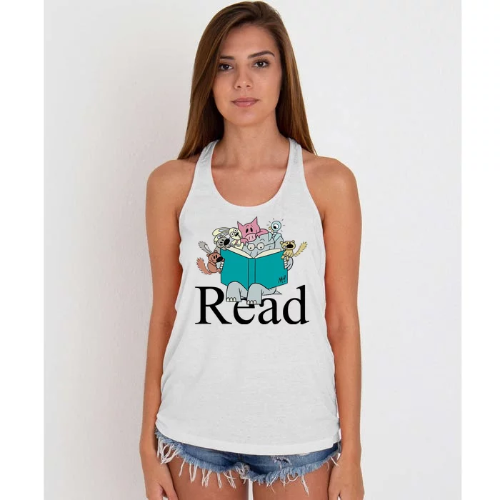 Read Cute Elephant Book Lover Gift Women's Knotted Racerback Tank