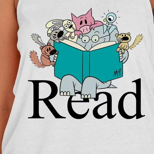 Read Cute Elephant Book Lover Gift Women's Knotted Racerback Tank