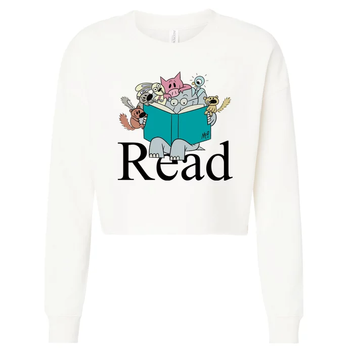 Read Cute Elephant Book Lover Gift Cropped Pullover Crew