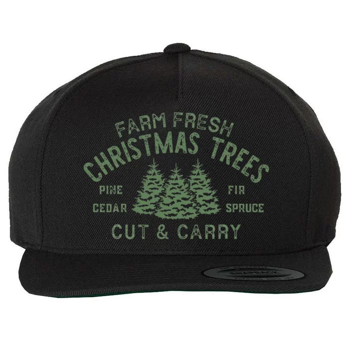 Retro Classic Farm Fresh Christmas Trees Cut And Carry Xmas Wool Snapback Cap