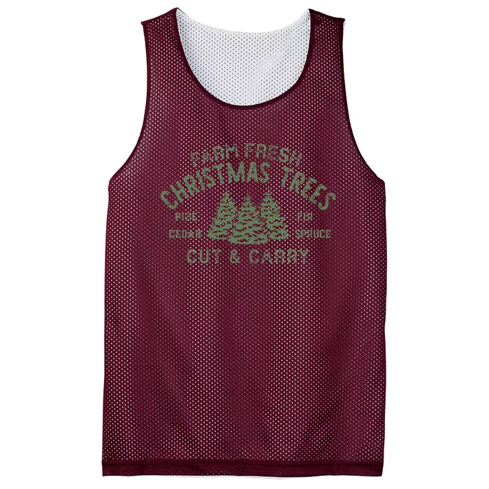 Retro Classic Farm Fresh Christmas Trees Cut And Carry Xmas Mesh Reversible Basketball Jersey Tank