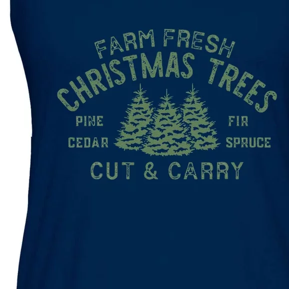 Retro Classic Farm Fresh Christmas Trees Cut And Carry Xmas Ladies Essential Flowy Tank