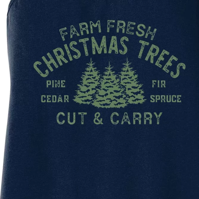 Retro Classic Farm Fresh Christmas Trees Cut And Carry Xmas Women's Racerback Tank