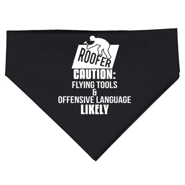 Roofer Caution Flying Tools And Offensive Language USA-Made Doggie Bandana