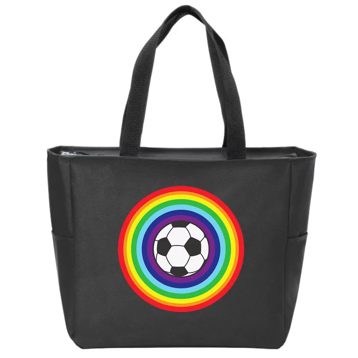 Rainbow Circle Football For Soccer Lover Best Sports Pride Zip Tote Bag