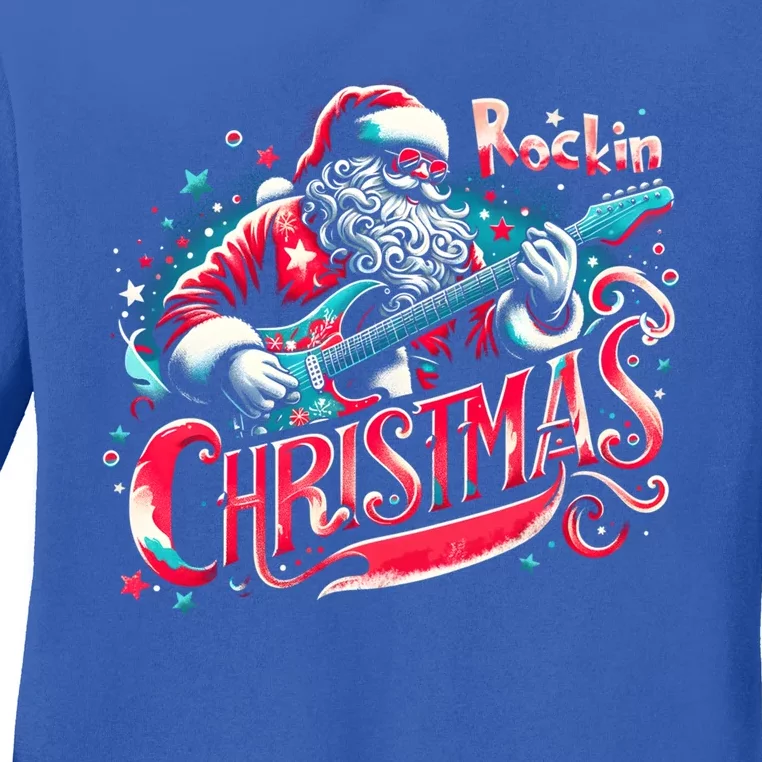 Rockin Christmas Funny Christmas Santa Funny Santa Rocker Gift Ladies Long Sleeve Shirt