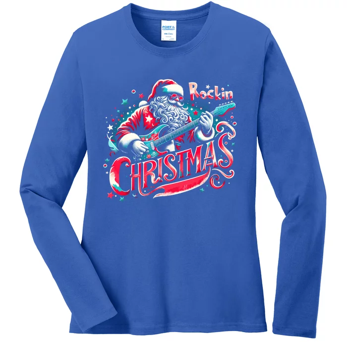 Rockin Christmas Funny Christmas Santa Funny Santa Rocker Gift Ladies Long Sleeve Shirt