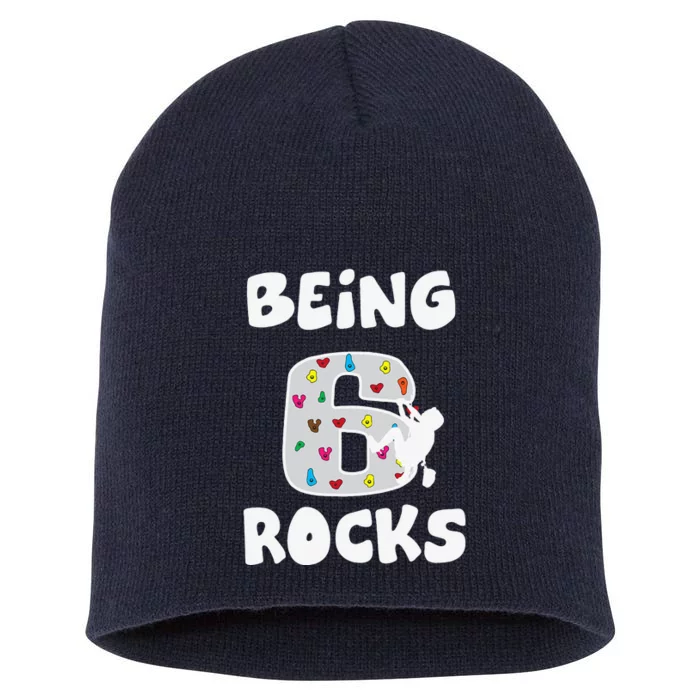 Rock Climbing Funny 6 Years Old 6th Birthday Gift Short Acrylic Beanie