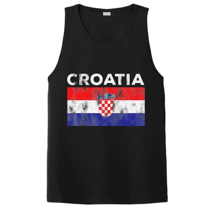 Retro Croatia Flag Croatian Travel Souvenir Performance Tank