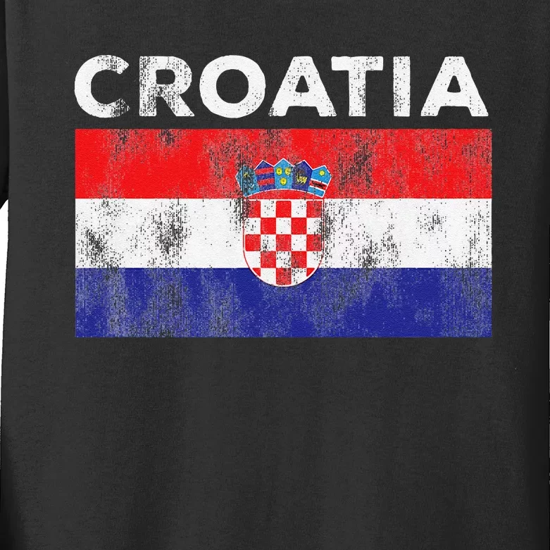 Retro Croatia Flag Croatian Travel Souvenir Kids Long Sleeve Shirt