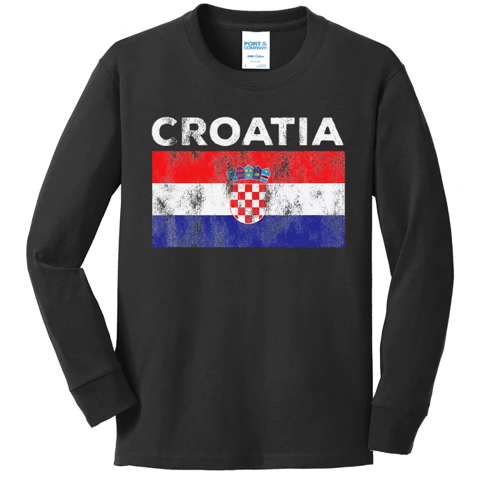 Retro Croatia Flag Croatian Travel Souvenir Kids Long Sleeve Shirt