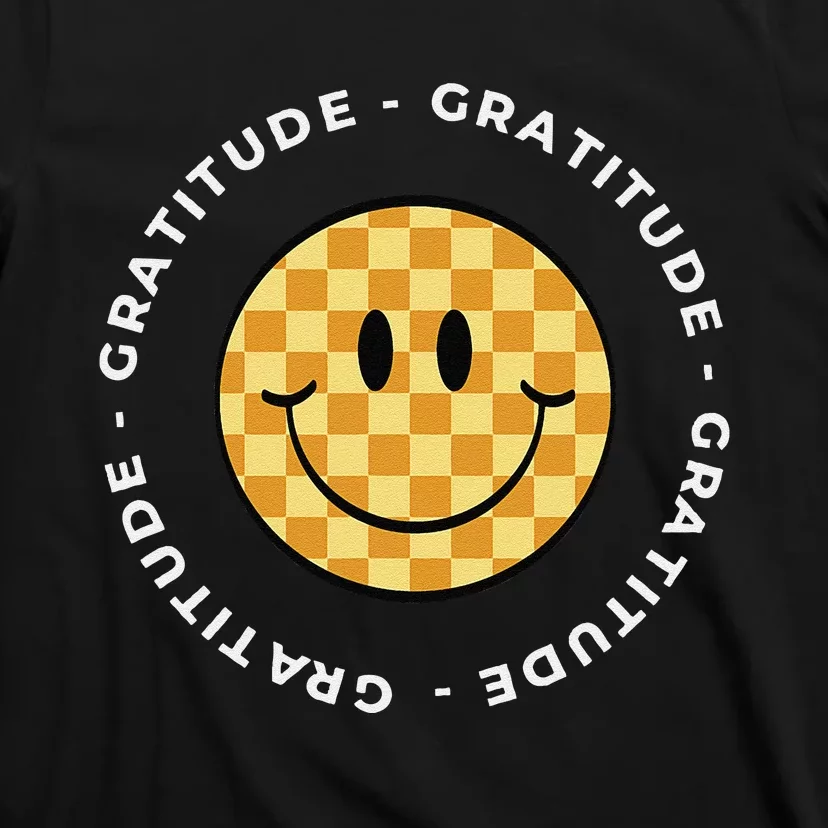 Retro Checkered Face Retro Groovy Gratitude T-Shirt