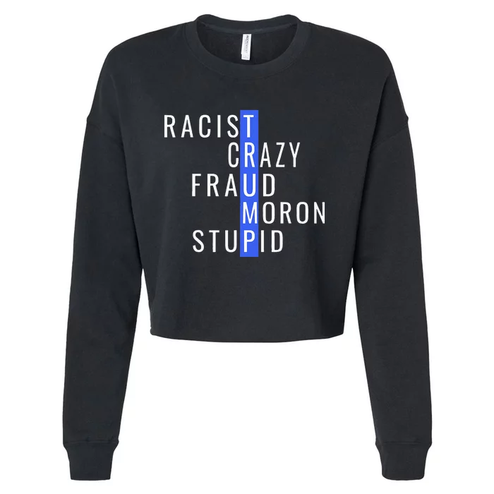 Racist Crazy Fraud Moron Stupid Trump Anti Trump Cropped Pullover Crew