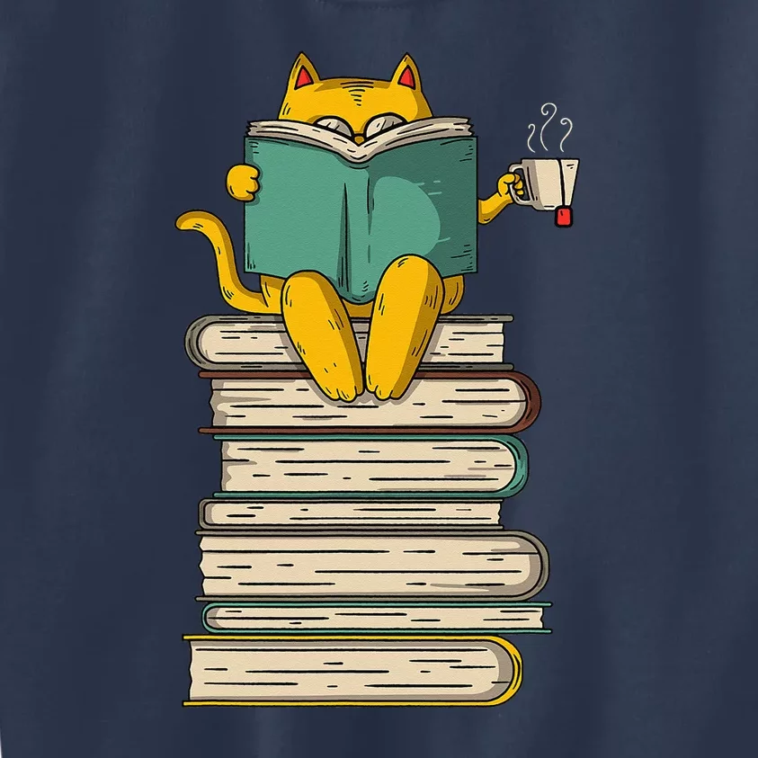 Reading Cat Funny Book & Tea Lover Gift Kids Sweatshirt