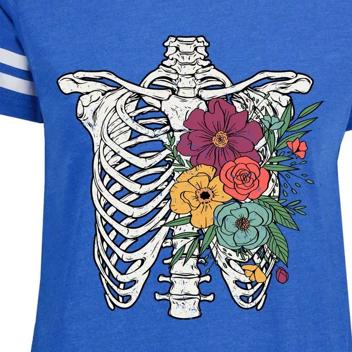 Rib Cage Floral Skeleton Flower Bunch Enza Ladies Jersey Football T-Shirt