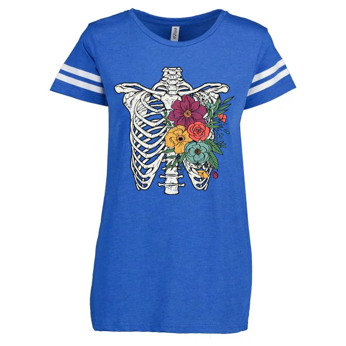 Rib Cage Floral Skeleton Flower Bunch Enza Ladies Jersey Football T-Shirt