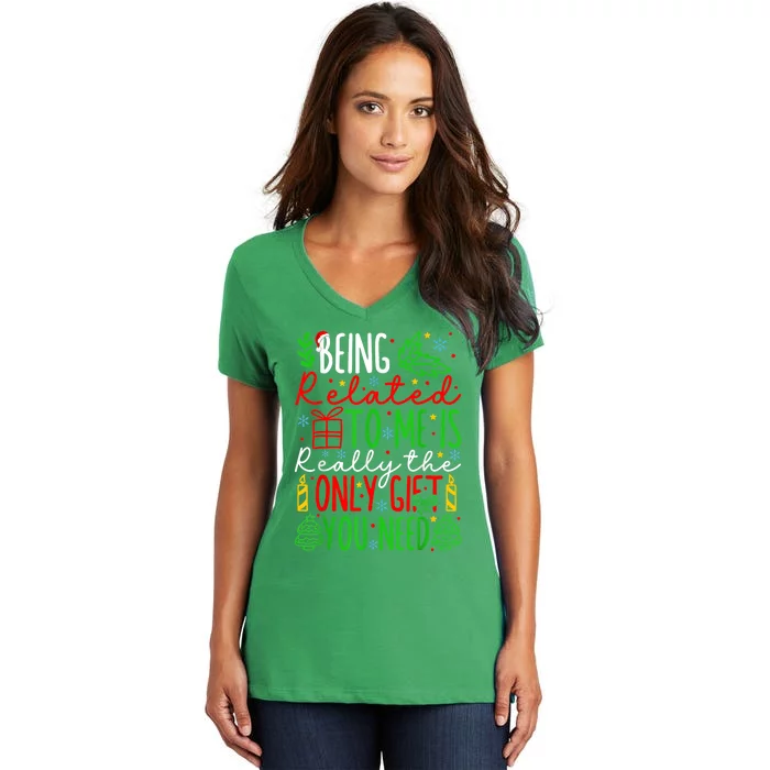 Retro Christmas Family Xmas Pajama Being Related To Me Women's V-Neck T-Shirt