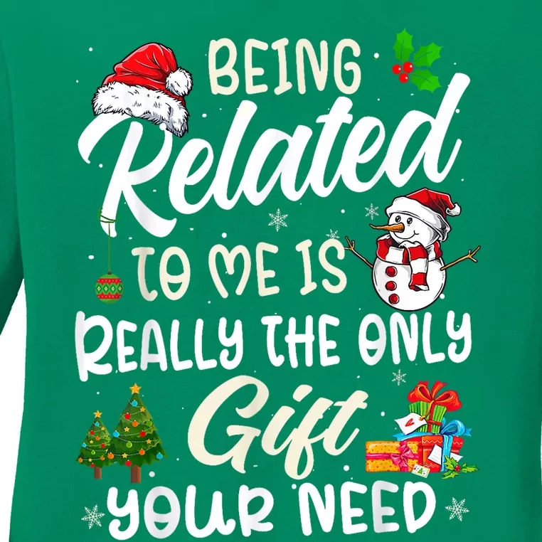 Retro Christmas Family Xmas Pajama Being Related To Me Ladies Long Sleeve Shirt