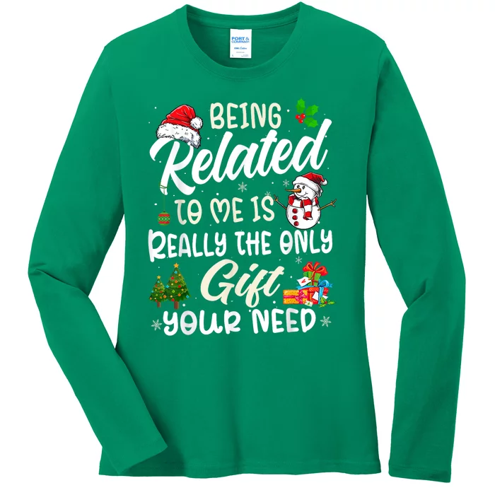 Retro Christmas Family Xmas Pajama Being Related To Me Ladies Long Sleeve Shirt