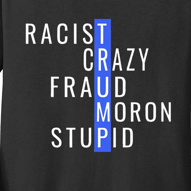 Racist Crazy Fraud Moron Stupid Trump Anti Trump Kids Long Sleeve Shirt