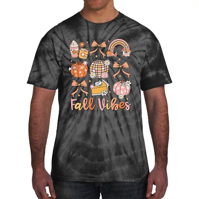 Retro Coffee Fall Vibes Autumn Coquette Pumpkin Thanksgiving Tie-Dye T-Shirt