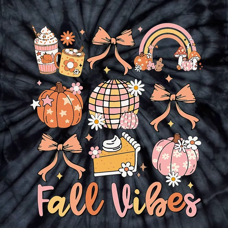 Retro Coffee Fall Vibes Autumn Coquette Pumpkin Thanksgiving Tie-Dye T-Shirt