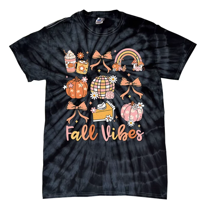 Retro Coffee Fall Vibes Autumn Coquette Pumpkin Thanksgiving Tie-Dye T-Shirt