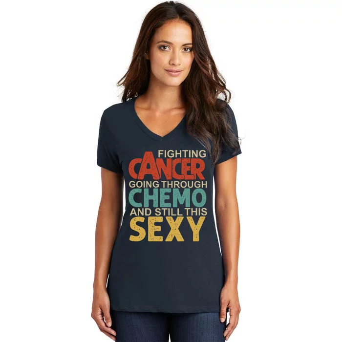 Retro Cancer Fighter Inspirational Quote Chemo Women's V-Neck T-Shirt