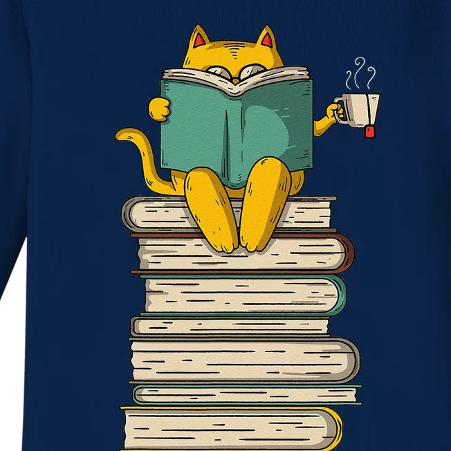 Reading Cat Funny Book & Tea Lover Gift Short Sleeve Baby Long Sleeve Bodysuit