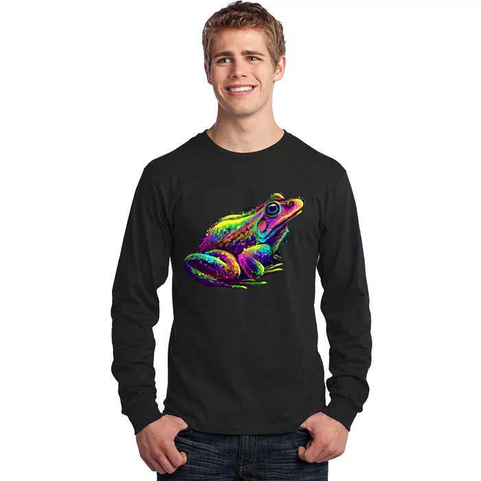 Realistic Colorful Frog Abstract Pose Long Sleeve Shirt