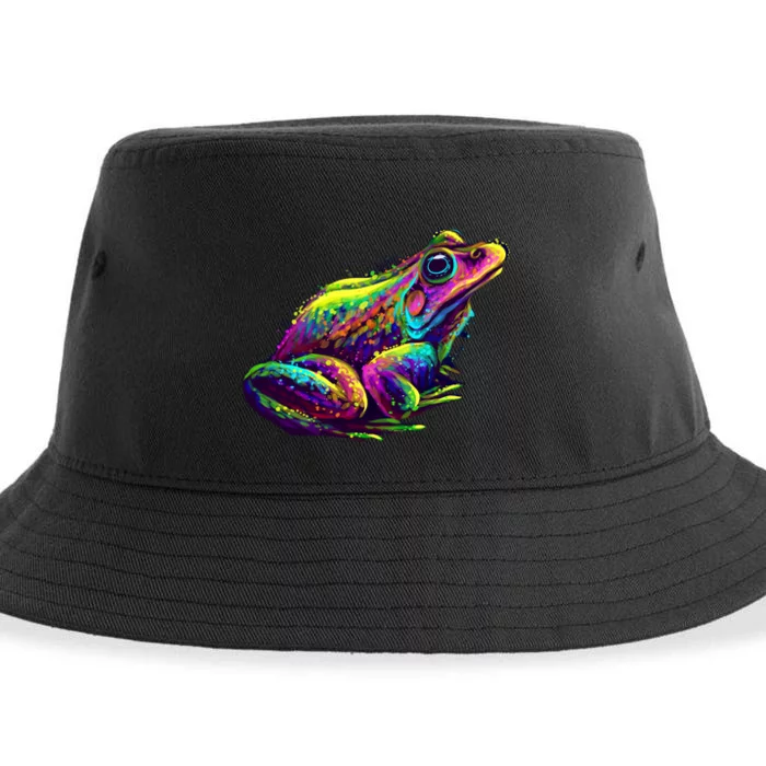 Realistic Colorful Frog Abstract Pose Sustainable Bucket Hat