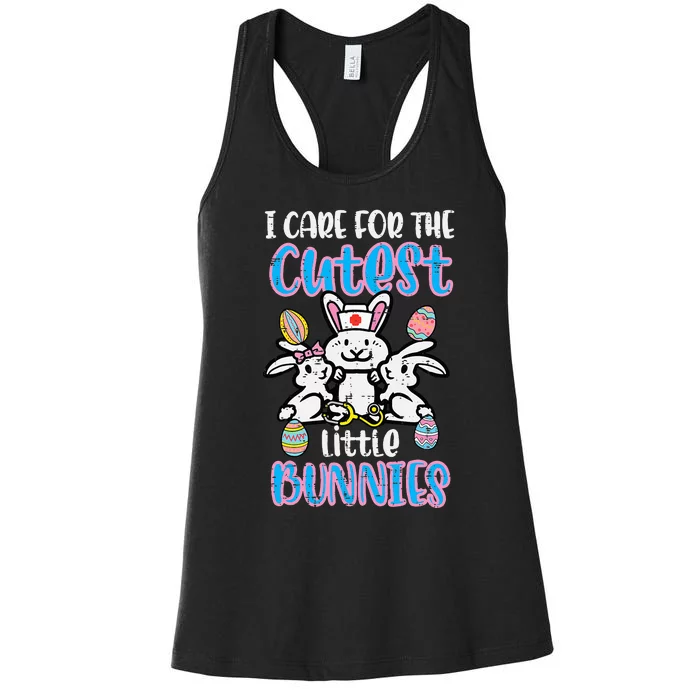 retro Care For Cutest Little Bunnies Easter Nurse Women's Racerback Tank