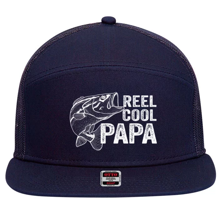 Reel Cool Fishing Gift Papa Grandpa Fisher Bass Gift 7 Panel Mesh Trucker Snapback Hat