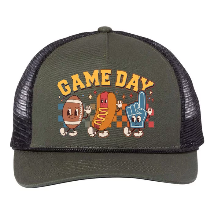 Retro Cartoon Football Game Day Retro Rope Trucker Hat Cap