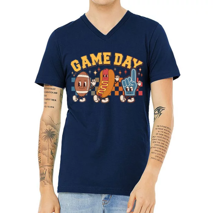 Retro Cartoon Football Game Day V-Neck T-Shirt