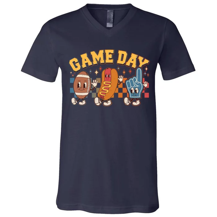 Retro Cartoon Football Game Day V-Neck T-Shirt