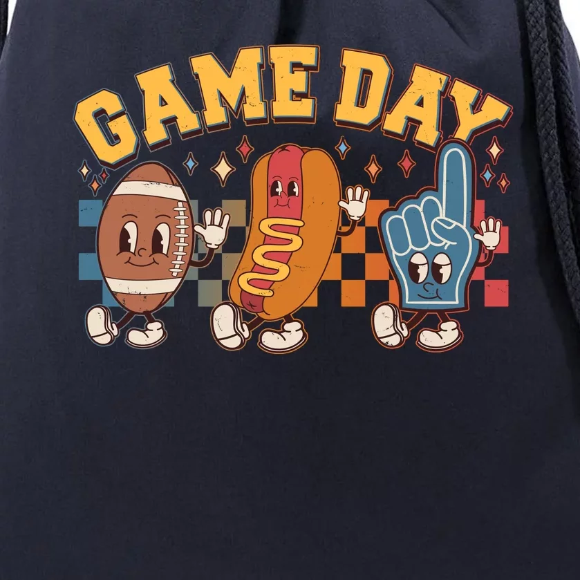 Retro Cartoon Football Game Day Drawstring Bag