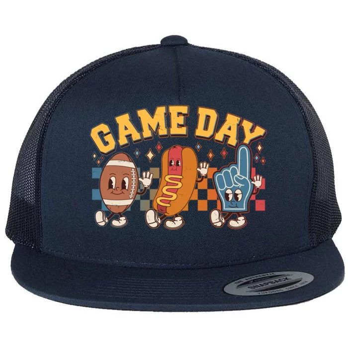 Retro Cartoon Football Game Day Flat Bill Trucker Hat