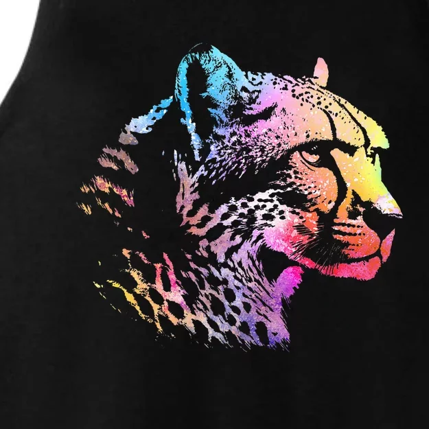 Rainbow Cheetah Face Wildlife Safari Zookeeper Zoologist Ladies Tri-Blend Wicking Tank