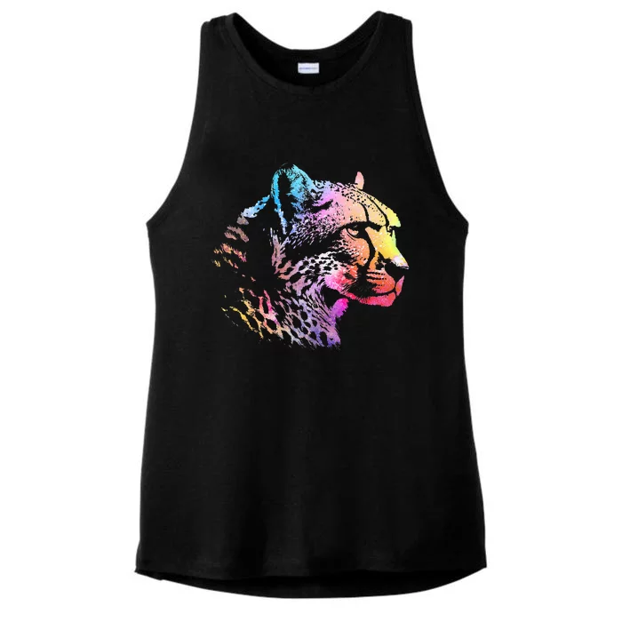 Rainbow Cheetah Face Wildlife Safari Zookeeper Zoologist Ladies Tri-Blend Wicking Tank