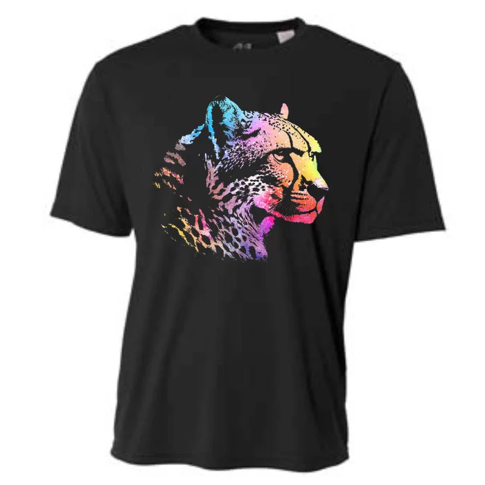 Rainbow Cheetah Face Wildlife Safari Zookeeper Zoologist Cooling Performance Crew T-Shirt