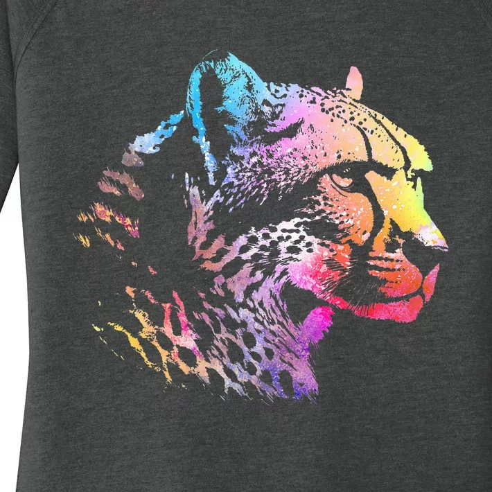 Rainbow Cheetah Face Wildlife Safari Zookeeper Zoologist Women's Perfect Tri Tunic Long Sleeve Shirt