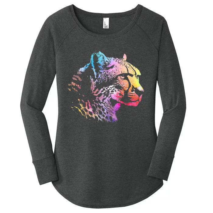 Rainbow Cheetah Face Wildlife Safari Zookeeper Zoologist Women's Perfect Tri Tunic Long Sleeve Shirt