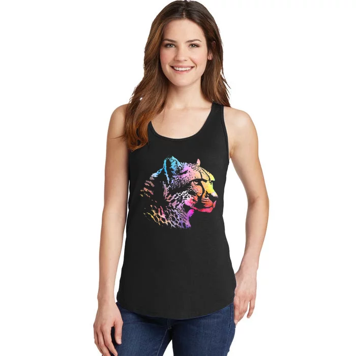 Rainbow Cheetah Face Wildlife Safari Zookeeper Zoologist Ladies Essential Tank